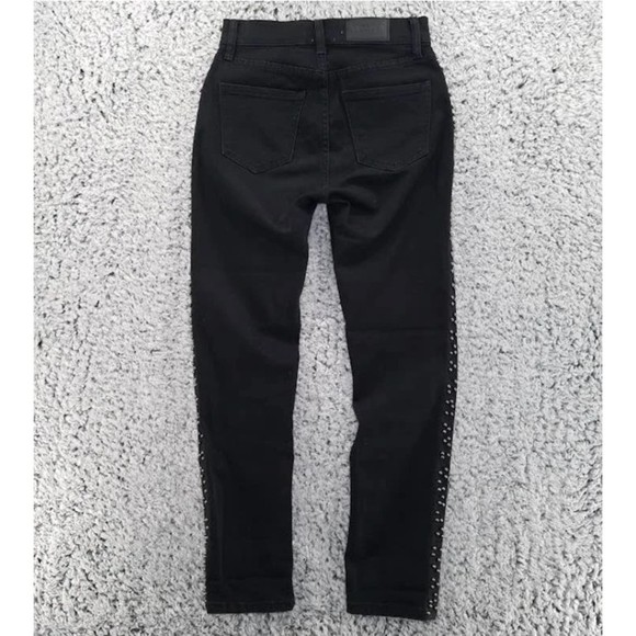 PISTOLA Beaded Charlie Straight Crop Sz 28 High Rise Black Studded Stretch Jeans - Picture 3 of 7